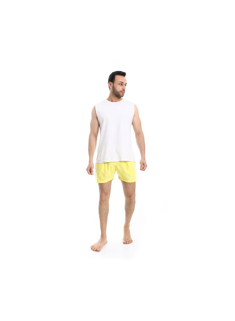 Pavone Elastic Waist Slash Pockets Plain Swim Shorts - Yellow - Image 5