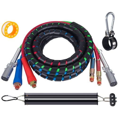 CheeMuii 15 FT Semi Truck Air Lines Kit with 16" Double Tender Spring Kit 3-in-1 Red & Blue Air Hoses ABS Electric Power Line Kit for Semi Truck Trailer Tractor - Image 1