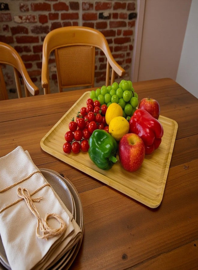 DILLMAN Bamboo Serving Tray Rectangle Platter Breakfast Dinner Food Bed Tray for Eating Kitchen Restaurants (1, 15.7" x 12.8" x 0.8" (no Handle)) - Image 3