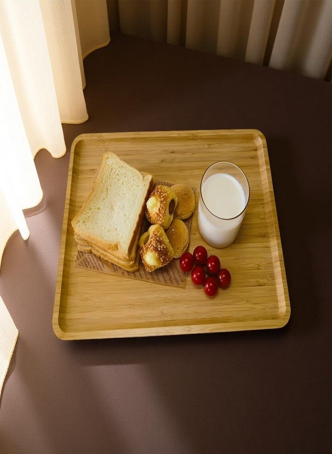 DILLMAN Bamboo Serving Tray Rectangle Platter Breakfast Dinner Food Bed Tray for Eating Kitchen Restaurants (1, 15.7" x 12.8" x 0.8" (no Handle)) - Image 2