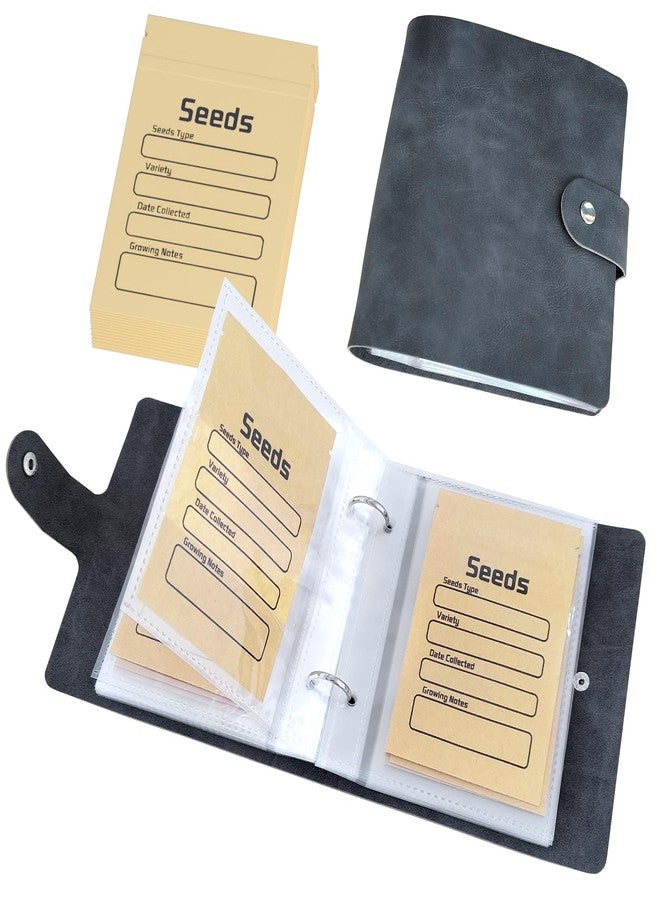 مجلد تنظيم البذور مع 50 ظرف بذور قابل لإعادة الإغلاق - 50 جيب تخزين، أكمام شفافة مقاس 3.5 × 5 بوصة، حافظ للبذور لمحبي البستنة - رمادي - Image 1