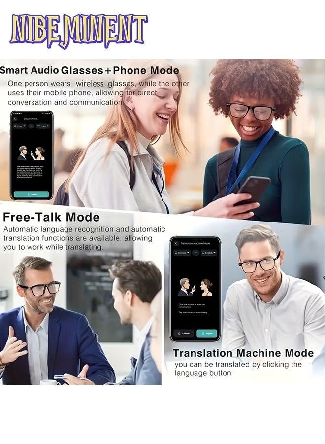 NIBEMINENT AI Smart Glasses, Supports 160 Languages Real-Time Translation, Chat GPT System, New Multifunctional Audio Glasses for Men and Women with Built-in Microphone and Speaker, High Definition Voice Calls and HIFI Music Quality, Music Playback and Hands-Free Calls, Physical Color Changing Lenses, High-Quality, Suitable for Comfortable Cycling, Safe Driving, Fun Fishing, Casual Travel, and Everyday Office Wear, Holiday Gift - Image 5