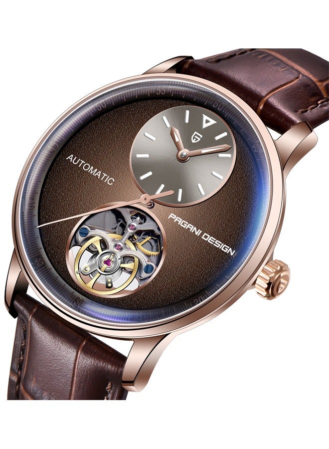 باغاني ديزاين ساعات رجالية ميكانيكية أوتوماتيكية ، إطار معدني 42 مللي متر ، قرص بني ذهبي وردي مع حزام من جلد البولي يوريثان عالي الجودة ، موضة وأعمال بي دي 1796 - Image 2