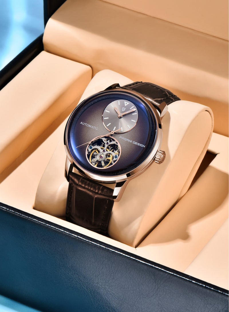 باغاني ديزاين ساعات رجالية ميكانيكية أوتوماتيكية ، إطار معدني 42 مللي متر ، قرص بني ذهبي وردي مع حزام من جلد البولي يوريثان عالي الجودة ، موضة وأعمال بي دي 1796 - Image 5