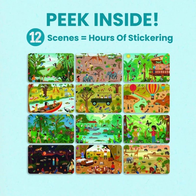 CUPKIN Safari Animal Sticker Book Activity for Kids, Toddler Airplane Travel Essentials, 500+ Stickers for Kids + 12 Scenes + 12 Coloring Book Pages, Animal Lover Children's Gift, Crafts Ages 2-8 - Image 5