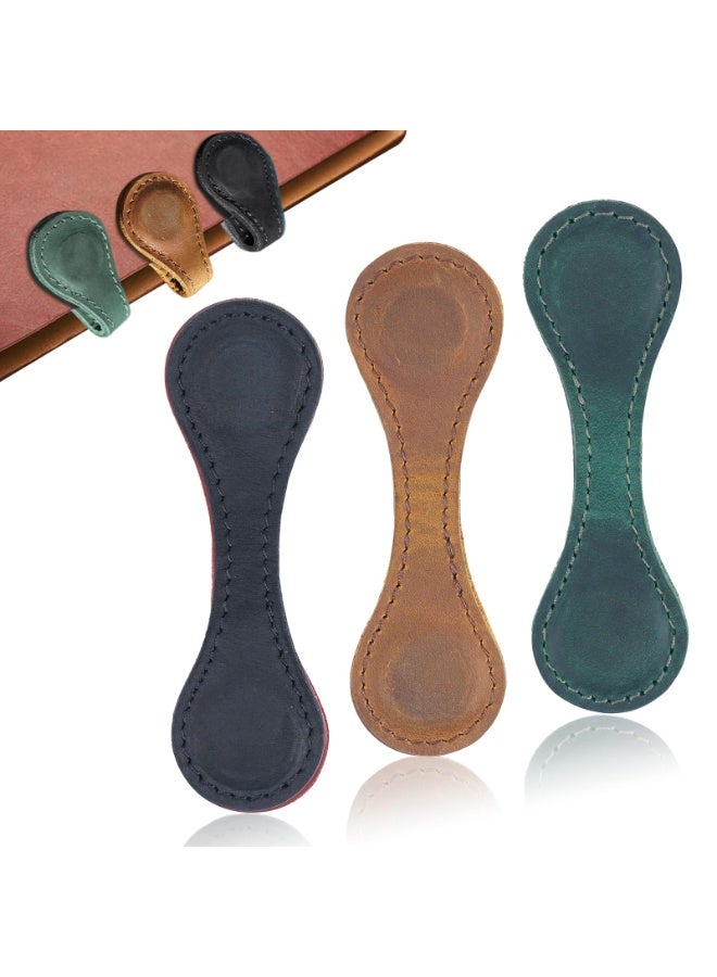 علامات كتب جلدية مغناطيسية، ٣ قطع شخصية ذات طابع vintage، ومشابك لتحديد الصفحات، هدية مناسبة لمحبي القراءة من الرجال والنساء والأطفال، لتنظيم الكابلات والأوراق (أسود + أخضر + بني فاتح) - Image 1