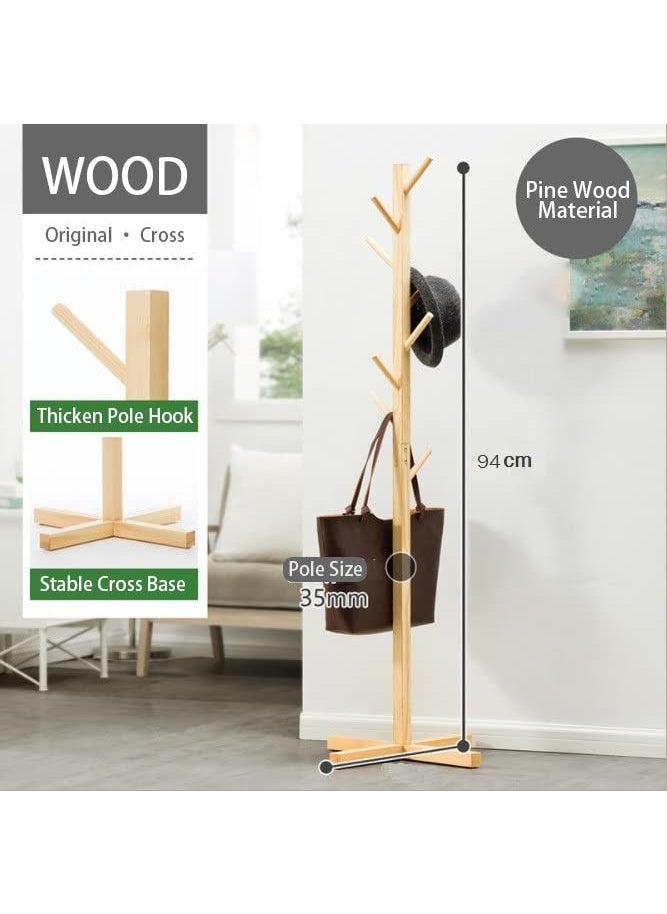 GRACIOUS MART GRACIOUS MART Wooden Coat Rack Freestanding Hall Tree with Hooks Easy to Assemble Suitable for Children and Adult Hat Clothes Rack Stand for Bedroom Office Entrance 921 BEIGE  - Image 3