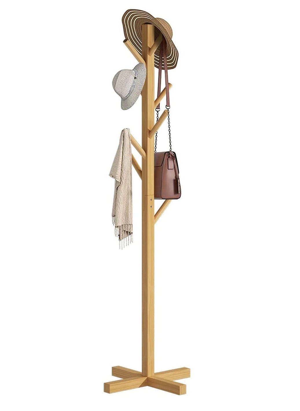GRACIOUS MART GRACIOUS MART Wooden Coat Rack Freestanding Hall Tree with Hooks Easy to Assemble Suitable for Children and Adult Hat Clothes Rack Stand for Bedroom Office Entrance 921 BEIGE  - Image 4