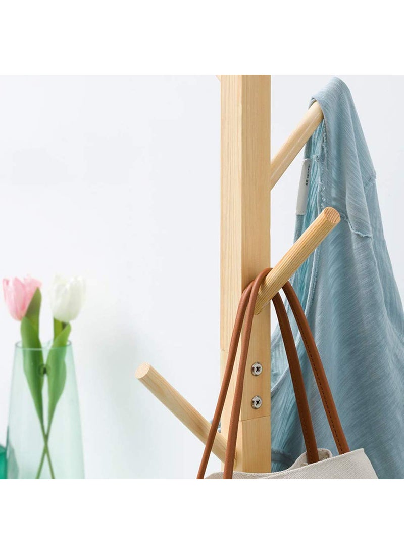 GRACIOUS MART GRACIOUS MART Wooden Coat Rack Freestanding Hall Tree with Hooks Easy to Assemble Suitable for Children and Adult Hat Clothes Rack Stand for Bedroom Office Entrance 921 BEIGE  - Image 5