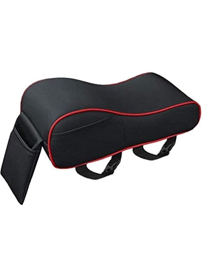 Premium Memory Foam Car Armrest Cushion - Ergonomic Leather Console Pad with Built-in Phone Holder - Universal Armrest Cover for Maximum Driving Comfort (Black) - Image 1