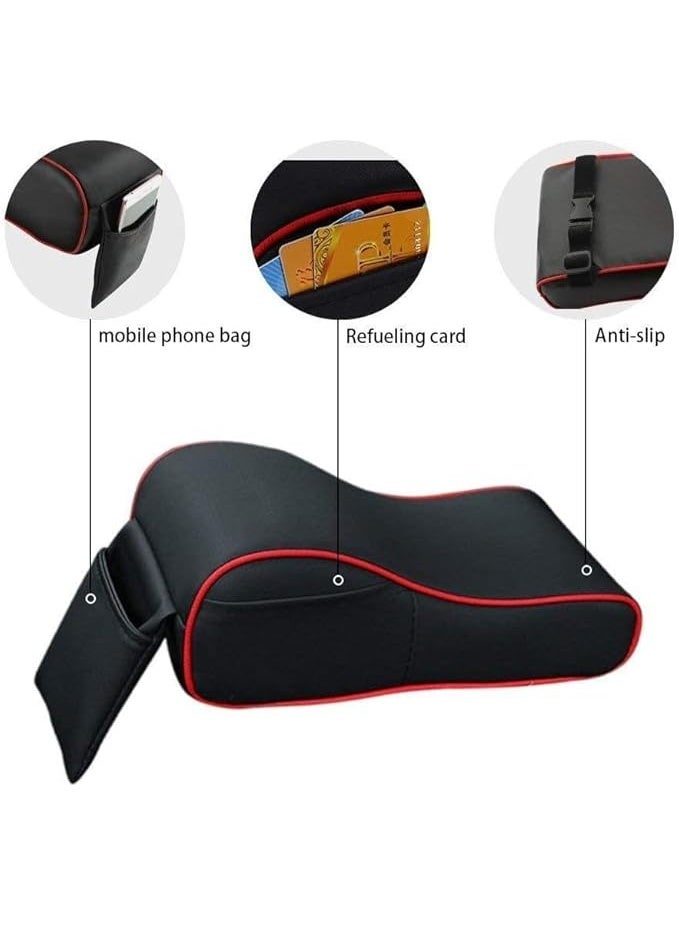 Premium Memory Foam Car Armrest Cushion - Ergonomic Leather Console Pad with Built-in Phone Holder - Universal Armrest Cover for Maximum Driving Comfort (Black) - Image 2