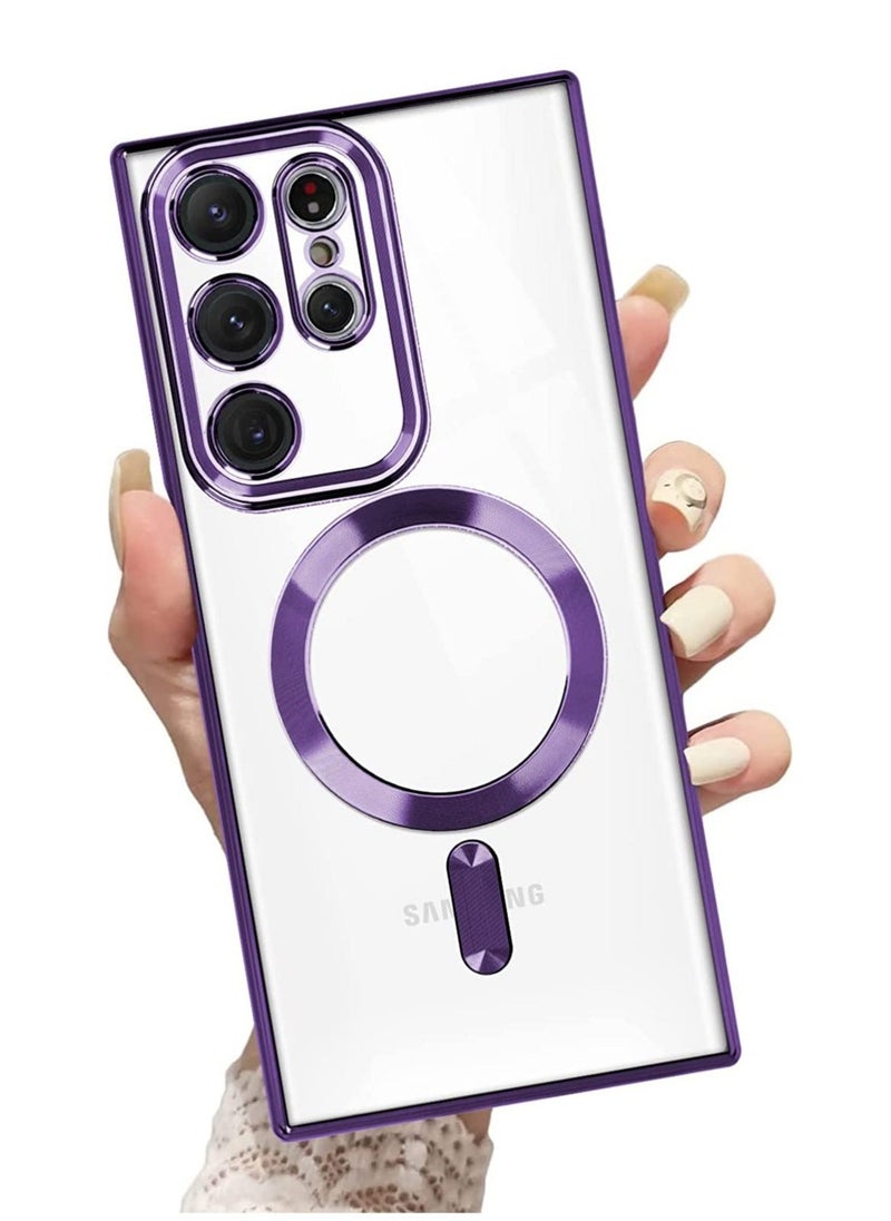 Raxoom Magnetic Clear Case for Galaxy S23 Ultra Case,Compatible with MagSafe, Love Heart Design Electroplated Case Soft TPU Shockproof Full Camera Lens Protective Case - Image 1