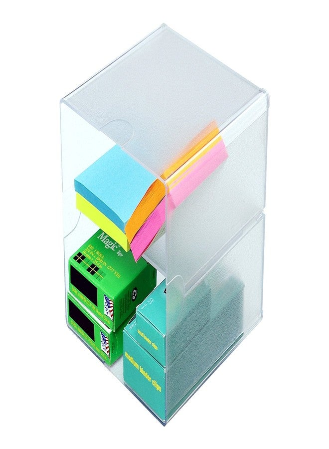 Deflecto Stackable Divided Cube Organizer, Desk and Craft Organizer, Clear, Removable Divider, 6"W x 6"H x 6"D (350701),Small - Image 2