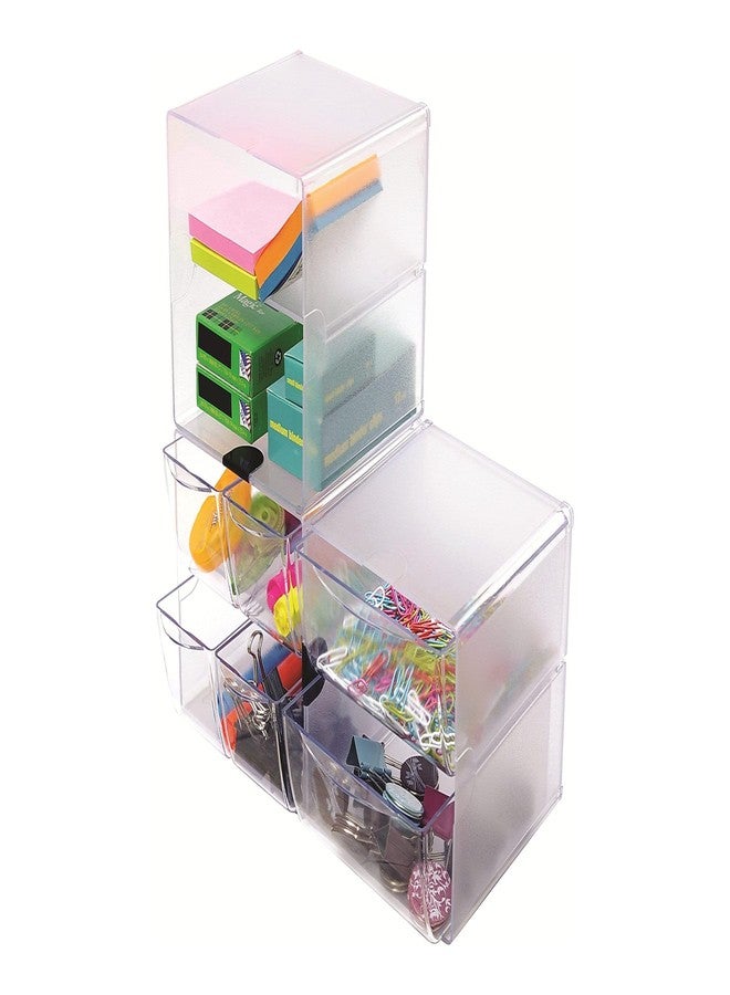 Deflecto Stackable Divided Cube Organizer, Desk and Craft Organizer, Clear, Removable Divider, 6"W x 6"H x 6"D (350701),Small - Image 4