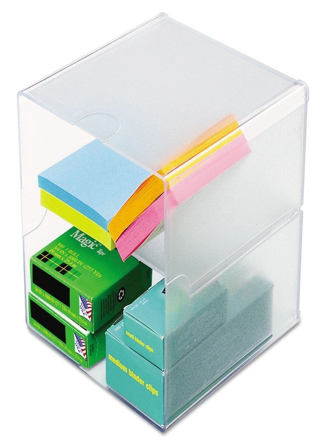 Deflecto Stackable Divided Cube Organizer, Desk and Craft Organizer, Clear, Removable Divider, 6"W x 6"H x 6"D (350701),Small - Image 1