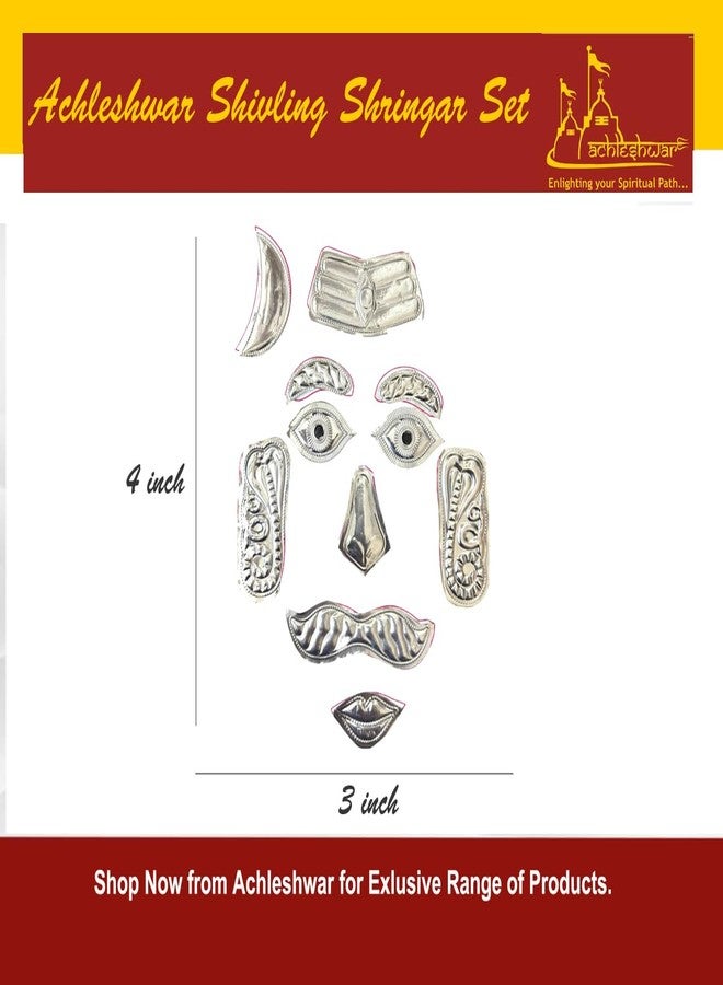 Achleshwar German Silver Shivling Shringar Set Shiv Ji Mukharbind 11 Piece Decorative Ornament for Shiva Idol Pooja Silver 4 Inch - Image 2