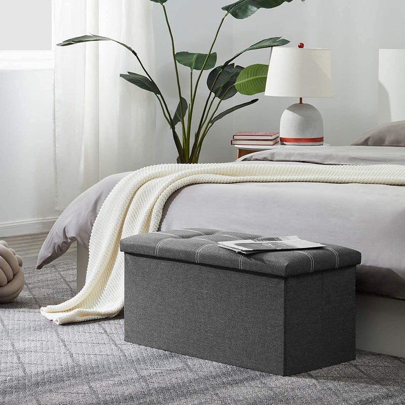 AAGNA 30 Inches Storage Ottoman Bench Foldable Footrest Shoe Bench with Storage Space End of Bed Storage Seat Toys Storage Organizer Bin Box with Lidded Linen Fabric 76X38X38 CM Grey - Image 5