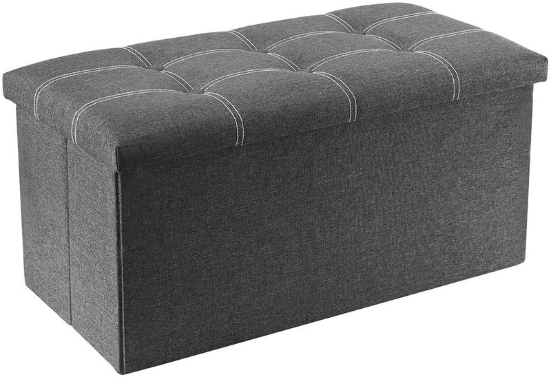 AAGNA 30 Inches Storage Ottoman Bench Foldable Footrest Shoe Bench with Storage Space End of Bed Storage Seat Toys Storage Organizer Bin Box with Lidded Linen Fabric 76X38X38 CM Grey - Image 1