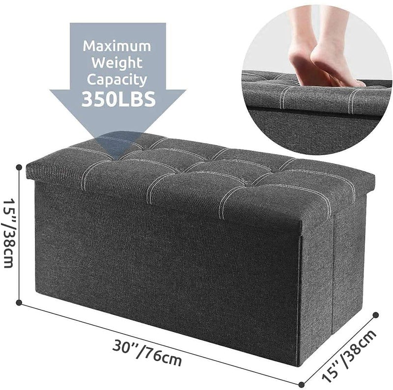 AAGNA 30 Inches Storage Ottoman Bench Foldable Footrest Shoe Bench with Storage Space End of Bed Storage Seat Toys Storage Organizer Bin Box with Lidded Linen Fabric 76X38X38 CM Grey - Image 3