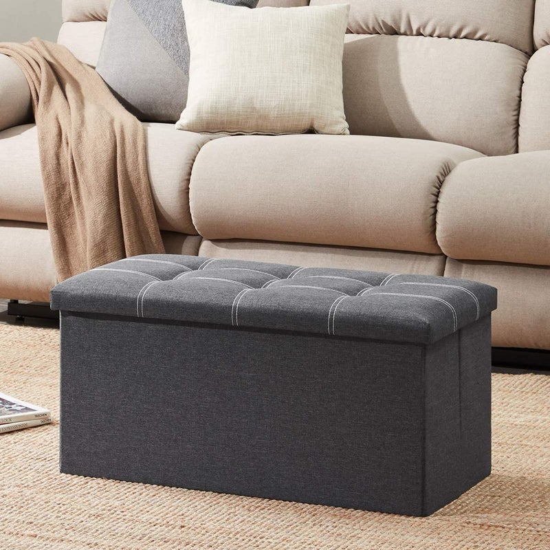 AAGNA 30 Inches Storage Ottoman Bench Foldable Footrest Shoe Bench with Storage Space End of Bed Storage Seat Toys Storage Organizer Bin Box with Lidded Linen Fabric 76X38X38 CM Grey - Image 2