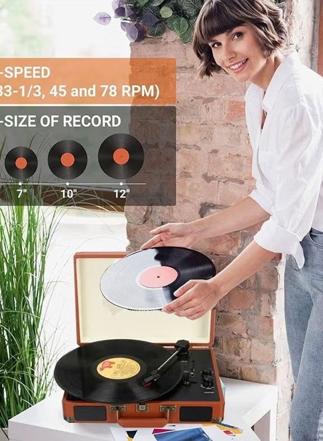 Keranixy Vinyl Record Player, Retro Turntable, 33/45/78 RPM For 7/10/12-inch Records, Vintage Gramophone With Dust Cover, Classic Music Player For Home And Office - Image 4