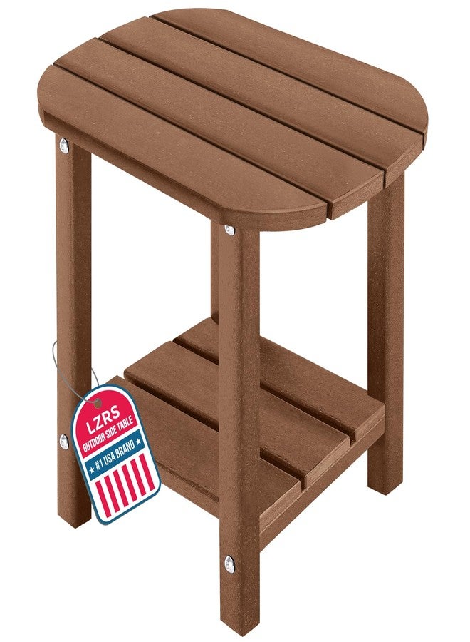 LZRS Outdoor Side Table, Double Adirondack Oval Side Table with 2-Tier Storage,HDPE End Tables for Patio, Backyard,Pool, Indoor Companion, Easy Maintenance & Weather Resistant(Brown) - Image 1