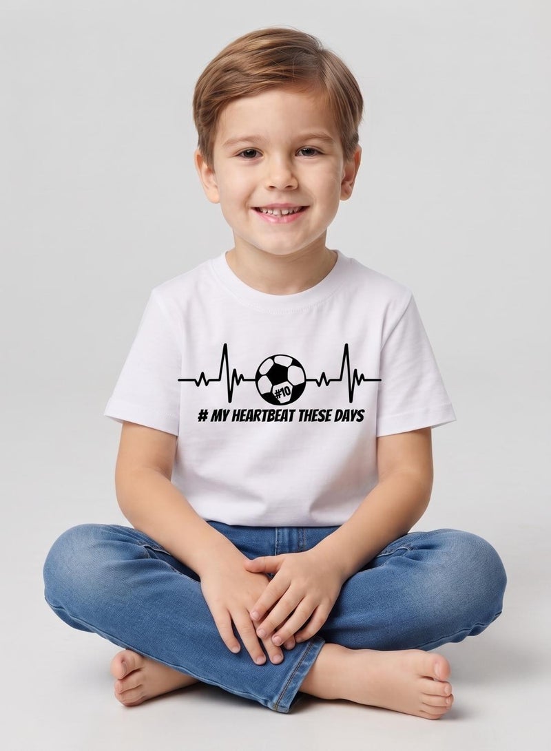 babyqlo White Football Heartbeat Graphic Kids T-Shirt - Image 4
