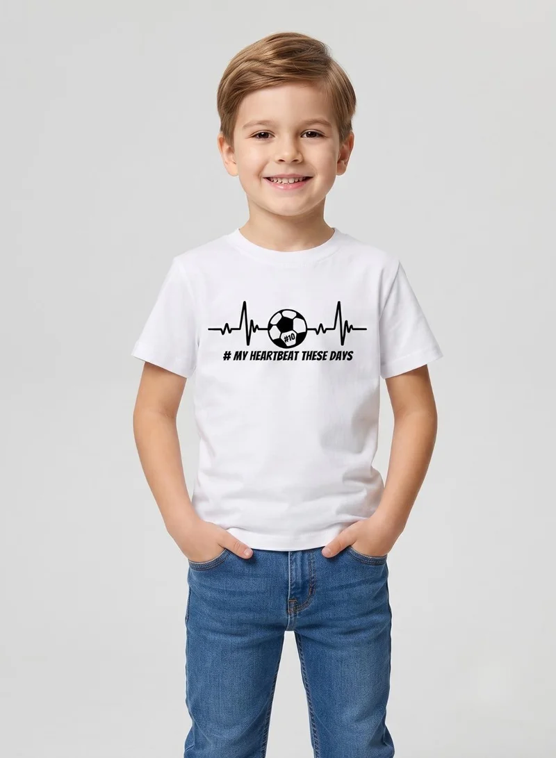 Babyqlo White Football Heartbeat Graphic Kids T-Shirt