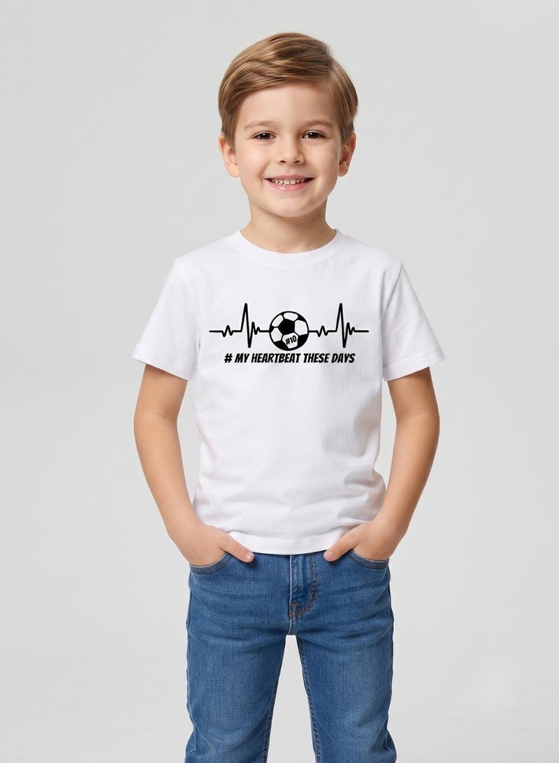 babyqlo White Football Heartbeat Graphic Kids T-Shirt - Image 1