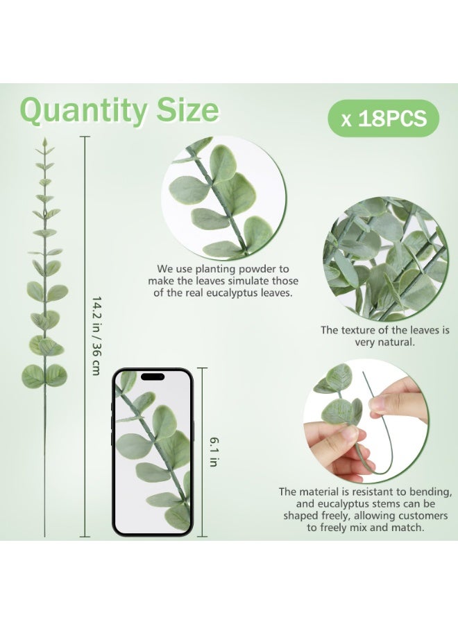 Arabest 18pcs Eucalyptus Stems Greenery Stems Fake Leaves Artificial Flowers Bouquet Faux Branches Centerpiece Flores Plants for Home Party Decor Wedding Decoration - Image 3