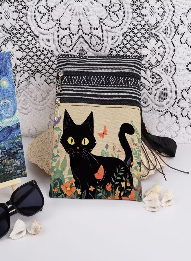 XiaoGalaee Cute Cat Print Crossbody Bag Black Feline with Butterflies Adjustable Shoulder Strap Messenger Bag Thoughtful Christmas Birthday Gift for Adult Nature-Loving Sister Travel Purse - Image 3