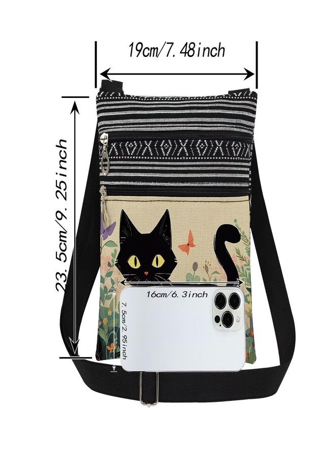 XiaoGalaee Cute Cat Print Crossbody Bag Black Feline with Butterflies Adjustable Shoulder Strap Messenger Bag Thoughtful Christmas Birthday Gift for Adult Nature-Loving Sister Travel Purse - Image 4