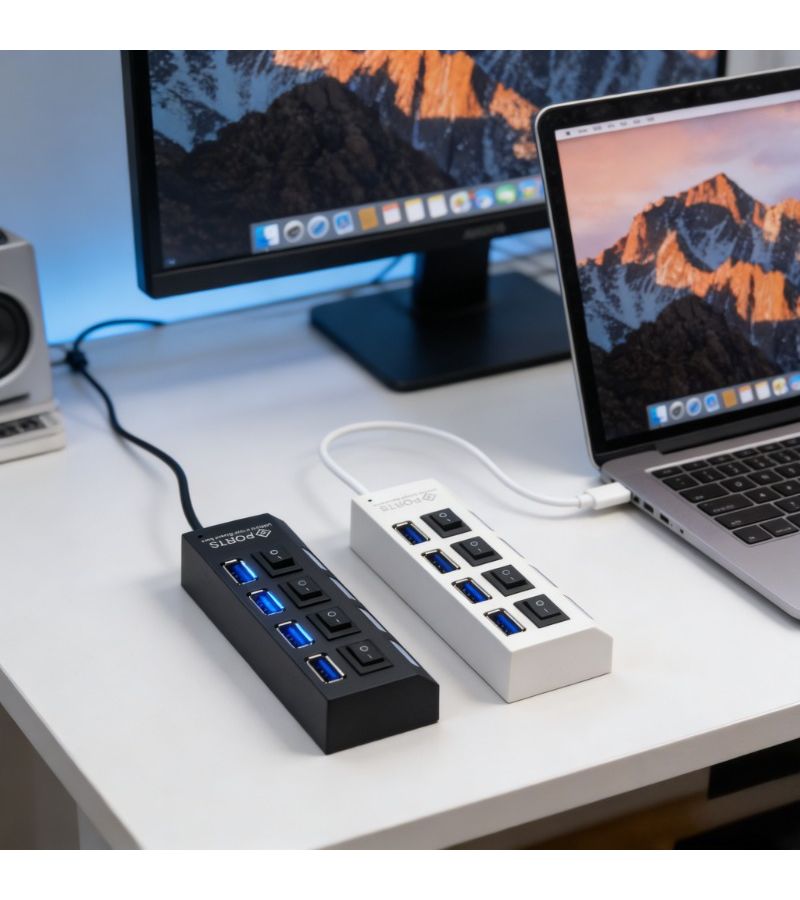 رقم الموديل: أسود لؤلؤي - محور USB 3.0 بـ 4 منافذ مع مفتاح مستقل للكمبيوتر المحمول - Image 3