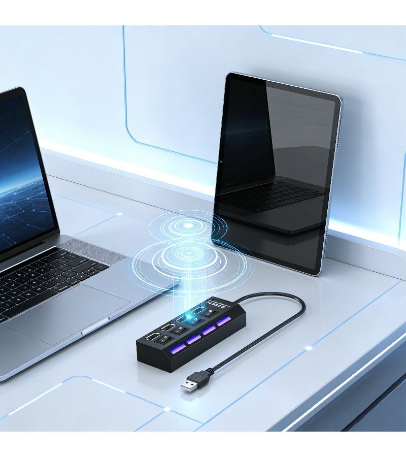 رقم الموديل: أسود لؤلؤي - محور USB 3.0 بـ 4 منافذ مع مفتاح مستقل للكمبيوتر المحمول - Image 4