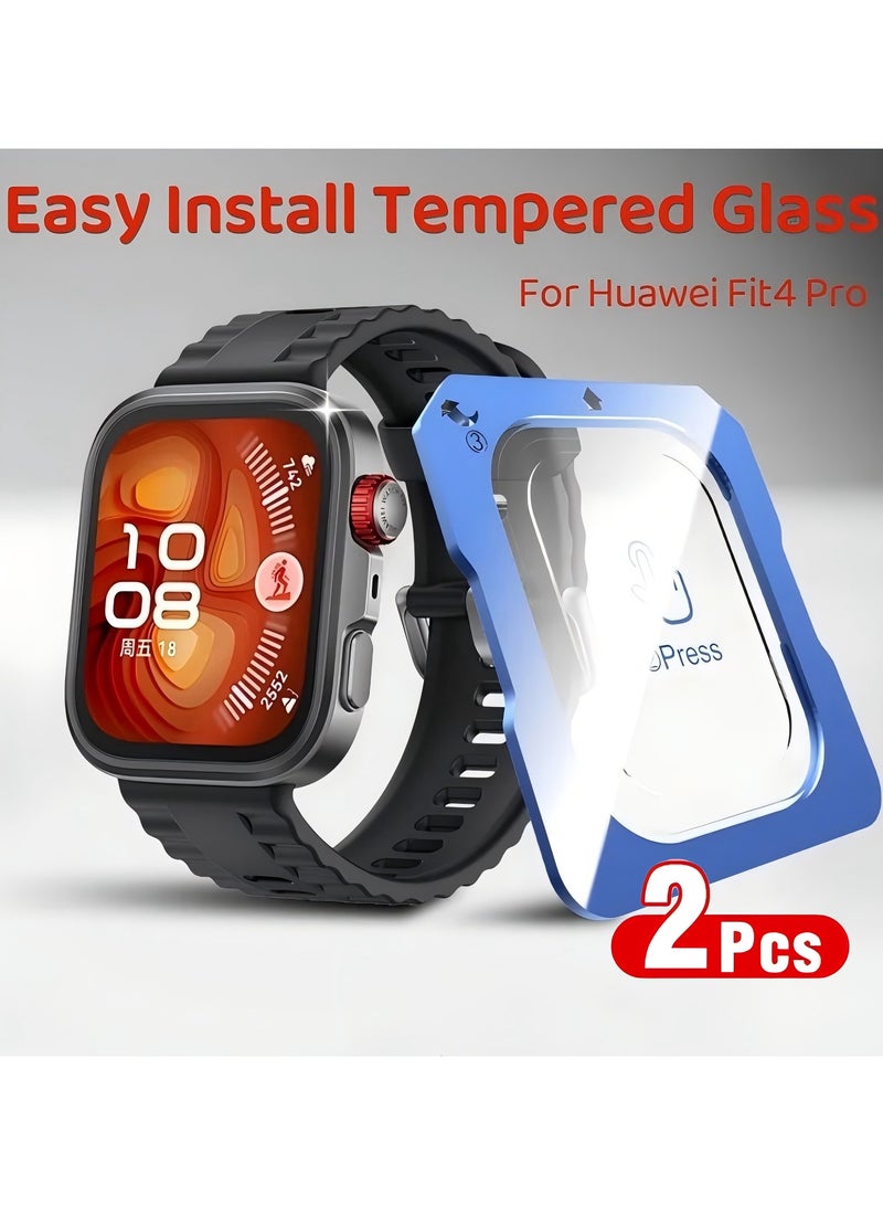 Youque 2 PCS Screen Protector for Huawei Watch Fit 4 Pro with Auto-alignment Installation Kit,HD Anti-Scratch Bubble Free Clear Tempered Glass Protective Film - Image 1