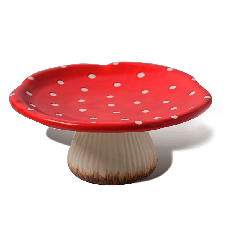 RESVUGA Mushroom Cake Stand 9 in Polka Dot Safety Ceramic Display Plate Serving Tray Cute Dinner Plates Pasta More