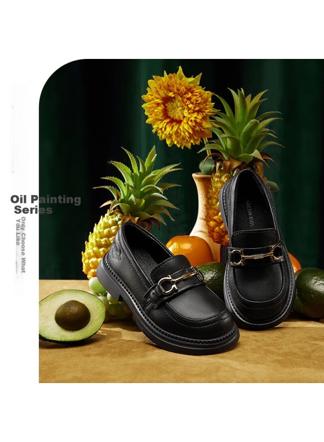 YEARCON Yierkang Black Leather Shoes For Girls, Princess Shoes, Autumn Children's Black Leather Shoes, Non-slip Student Leather Shoes, Performance Shoes, Black, Size 32 - Image 1