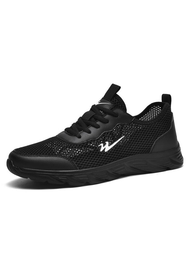 Double Star Eight Special Running Shoes Men's Summer Mesh Breathable Shoes Men's Hollowed-out All-match Work Sports Shoes All Black Size 43 - Image 2