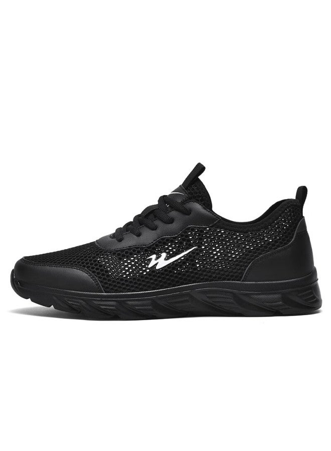 Double Star Eight Special Running Shoes Men's Summer Mesh Breathable Shoes Men's Hollowed-out All-match Work Sports Shoes All Black Size 43 - Image 1