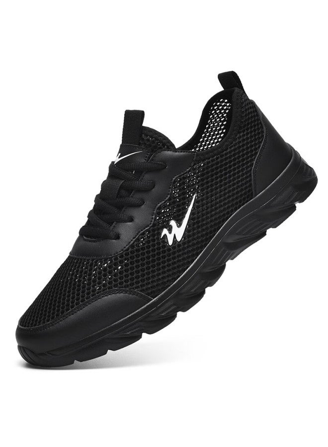 Double Star Eight Special Running Shoes Men's Summer Mesh Breathable Shoes Men's Hollowed-out All-match Work Sports Shoes All Black Size 43 - Image 3