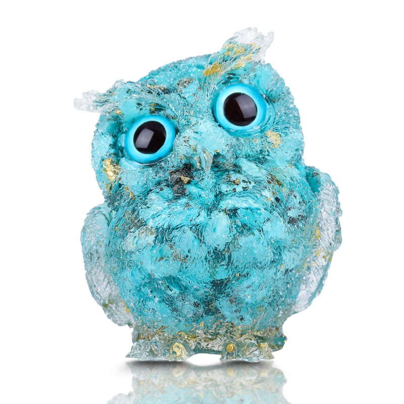 Reyife HandCarved Natural Crystal Owl Statue Reiki Healing Gemstone Animal Figurines Home Office Car Decoration The Best Gifts 24 inches Turquoise