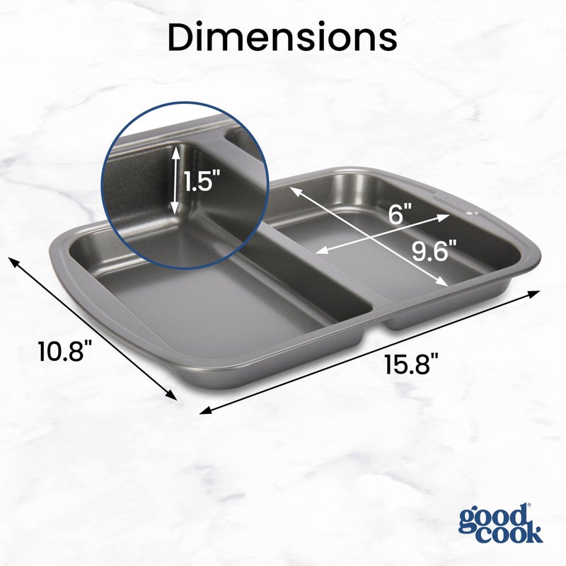 GoodCook Everyday Divided Baking Pan 1.5-Inch Deep 2-Section Non-Stick Scratch-Resistant Carbon Steel Construction for Meal Prepping & Sheet Pan Dinners, 11x15-Inch, Gray - Image 2