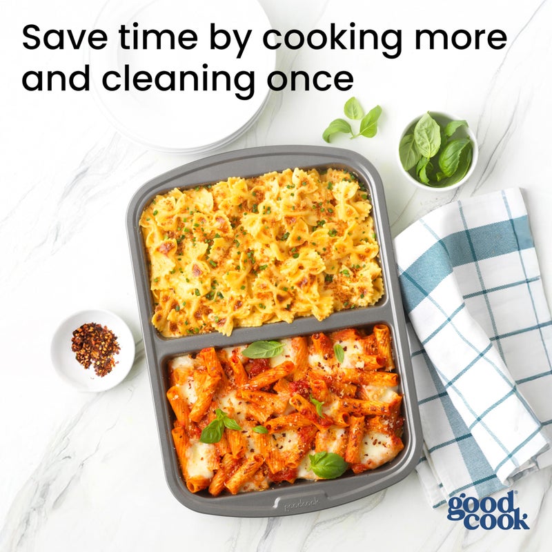 GoodCook Everyday Divided Baking Pan 1.5-Inch Deep 2-Section Non-Stick Scratch-Resistant Carbon Steel Construction for Meal Prepping & Sheet Pan Dinners, 11x15-Inch, Gray - Image 5