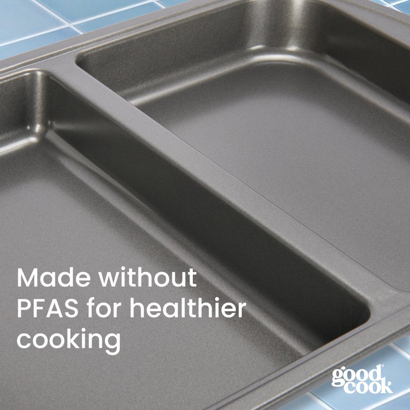 GoodCook Everyday Divided Baking Pan 1.5-Inch Deep 2-Section Non-Stick Scratch-Resistant Carbon Steel Construction for Meal Prepping & Sheet Pan Dinners, 11x15-Inch, Gray - Image 4