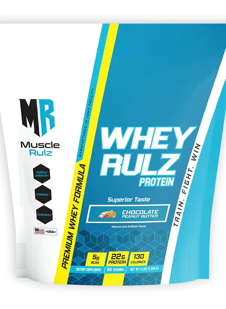 Muscle Rulz Whey Rulz Protein 4lbs Whey Protein Bag CHOCOLATE PEANUT BUTTER - Image 1