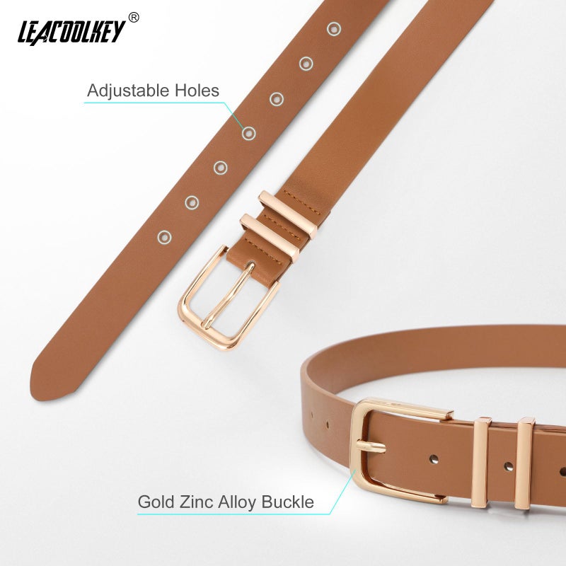LEACOOLKEY 3 Pack Women's Leather Belts for Jeans Dress Pants Fashion Ladies Leather Belts with Gold Buckle - Image 3