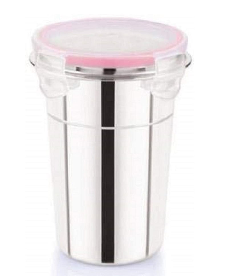 SVShoperzone Stainless Steel Glass Tumbler with Lid Cap Cover Click Seal Lock Leak Proof Freezer Safe Air Tight Transparent Silicon Gasket 400 ML Steel 400 ml - Image 1