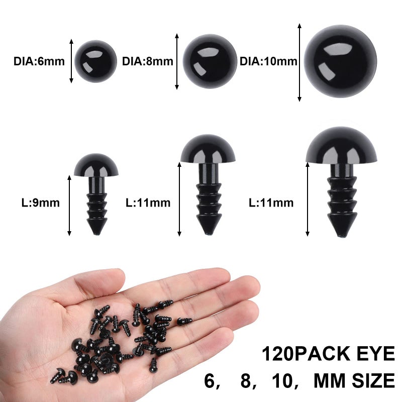 UPINS 120PCS Plastic Safety Crochet Eyes Bulk with 120PCS Washers for Crochet Crafts (6mm,8mm,10mm) - Image 2