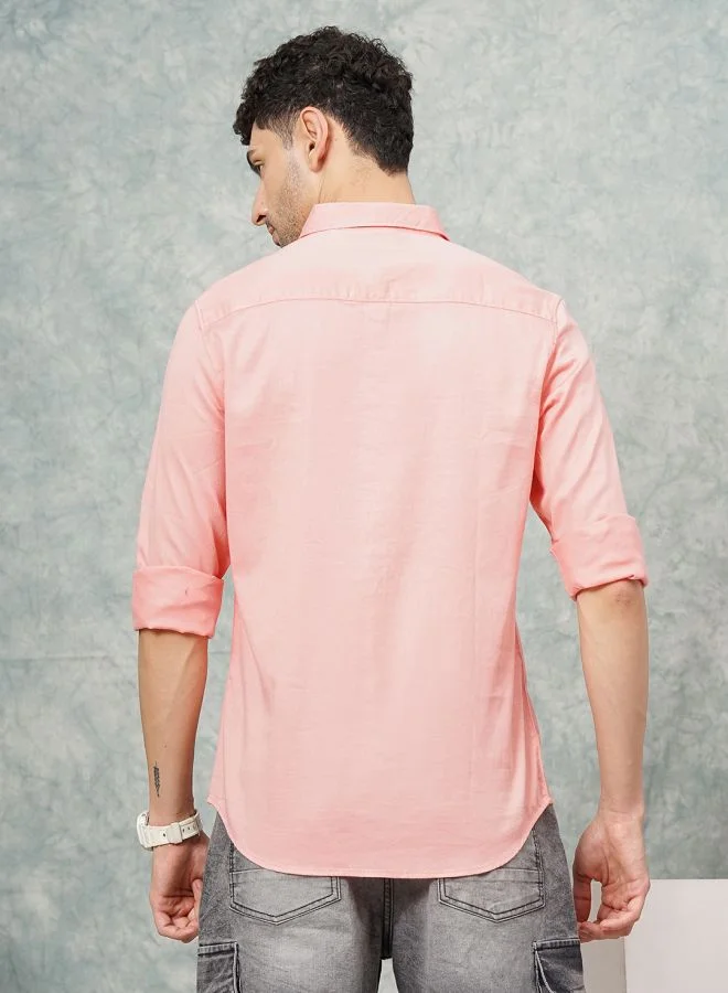 شركة المرآب الهندية Men Regular Fit Placement Embroidered Full Sleeves Spread Collar Casual Shirt