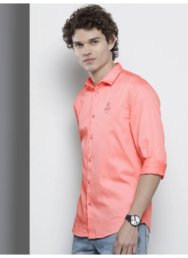 شركة المرآب الهندية Pink Regular Fit Casual Embroidered Shirt